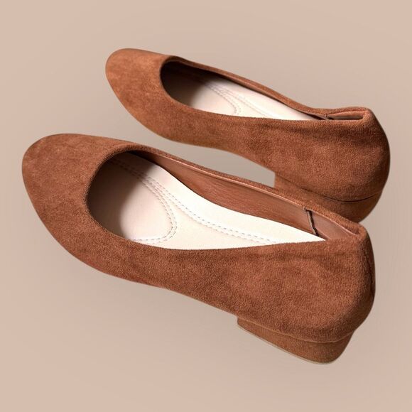 Shein Women's Size 7 38 Brown Faux Suede Heeled Slip On Loafers Pumps - Picture 3 of 9